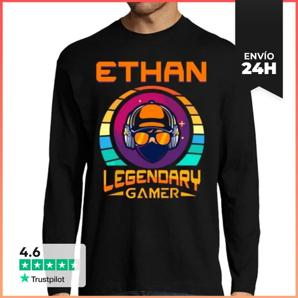 Camiseta Hombre Manga Larga Ethan Legendario Gamer Personalizado