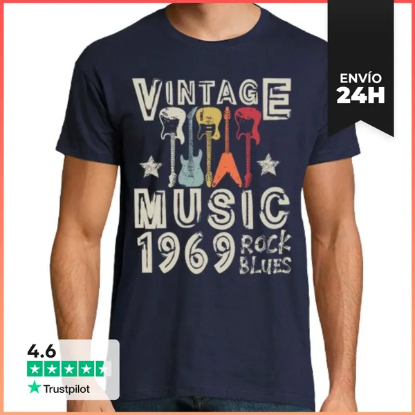 Camiseta Hombre Clásica Guitarra Vintage Música Rock Blues 1969