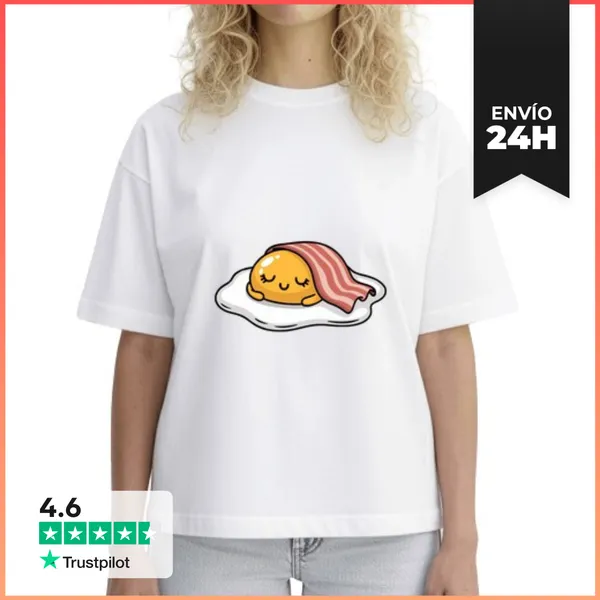 Camiseta Mujer Boxy Huevo Durmiendo Con Tocino Caricatura