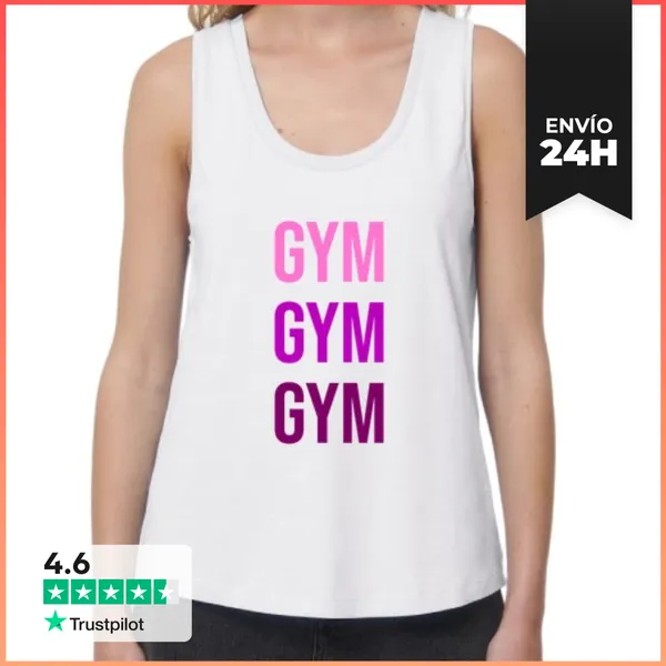 Camiseta Mujer Sin Mangas, Loose Fit Gym Palabras Repetidas