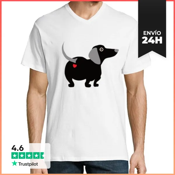 Camiseta Hombre, Cuello Pico Perro Salchicha Perro Salchicha Raza