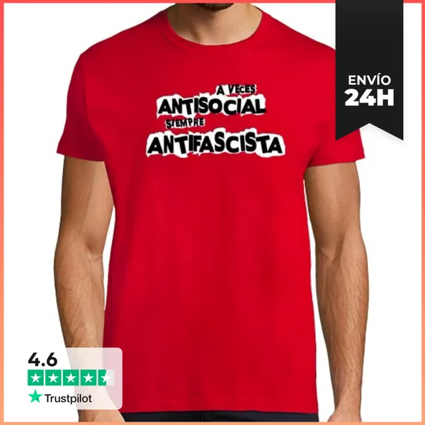 Camiseta Hombre Clásica A Veces Antisocial Siempre Antifascista