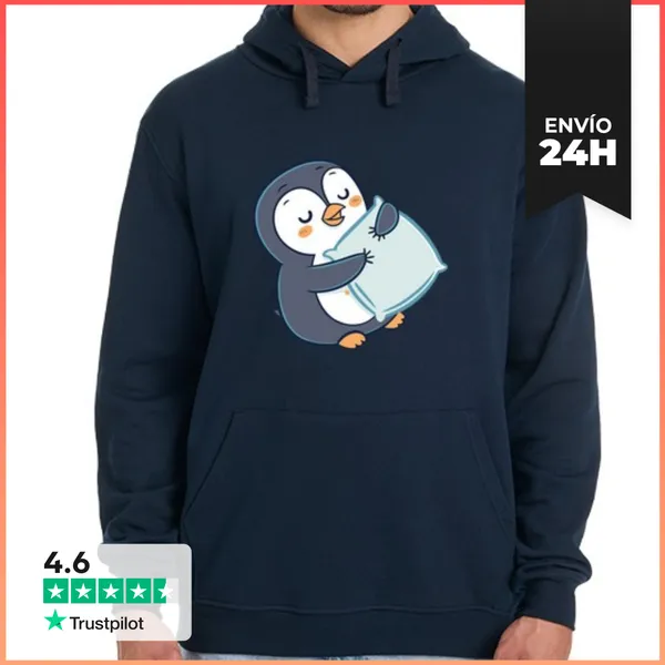 Sudadera Unisex Con Capucha Pingüino Abrazador Sobre Almohada