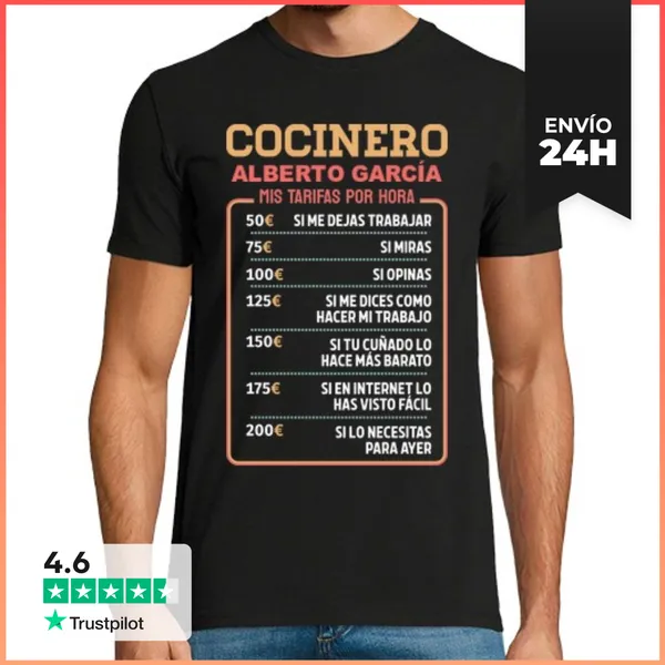Camiseta Hombre Clásica Tarifas Hora Cocinero Personalizado