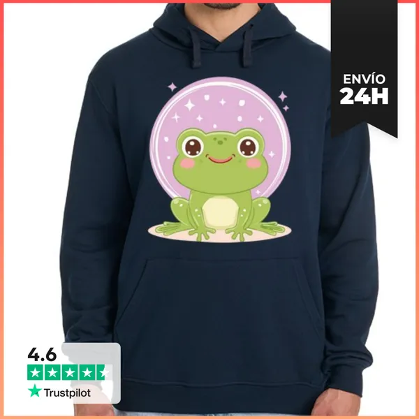 Sudadera Unisex Con Capucha Rana Kawaii Verde LaTostadora
