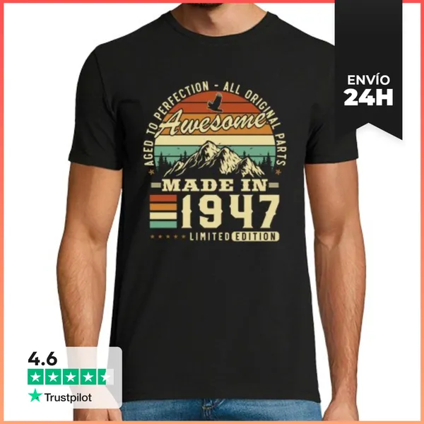 Camiseta Hombre Clásica 1947 Vintage Retro Regalo Cumpleaños