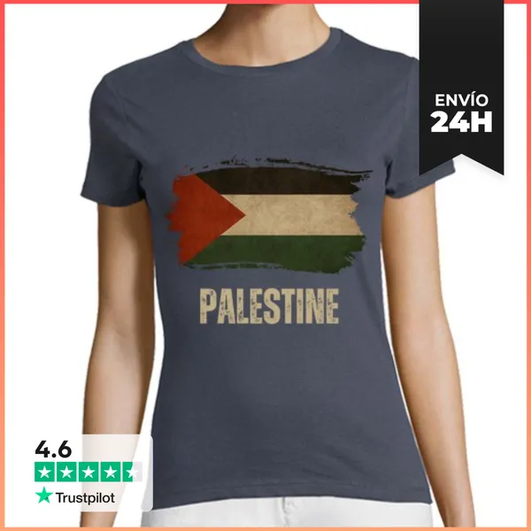 Camiseta Mujer Clásica Bandera De Palestina Vintage Grunge