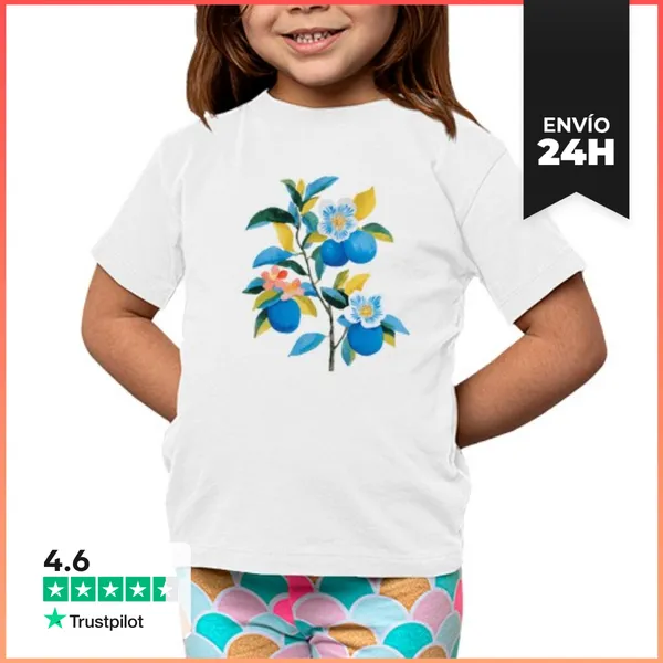 Camiseta Clásica Para Niños Rama De Cítricos Azules Y Flores