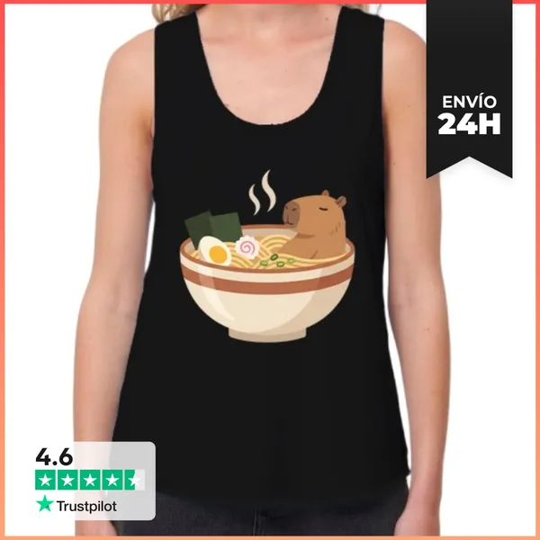 Camiseta Mujer Sin Mangas, Loose Fit Linda Capibara Relajándose