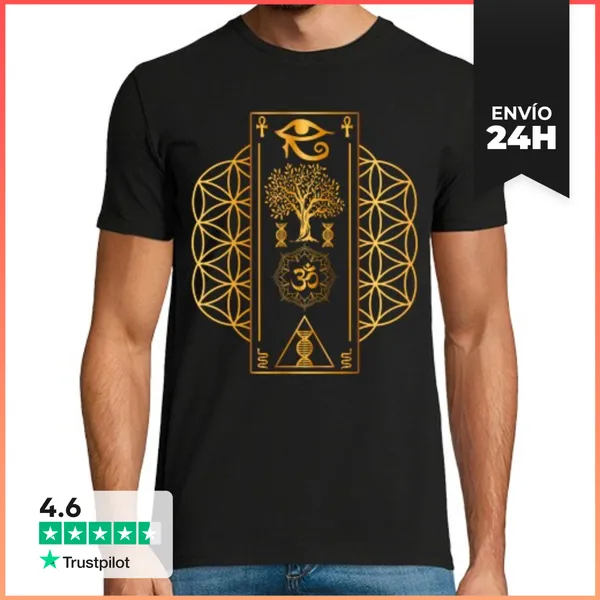 Camiseta Hombre Clásica Flor De La Vida Adn Om Ojo De Horus Ank