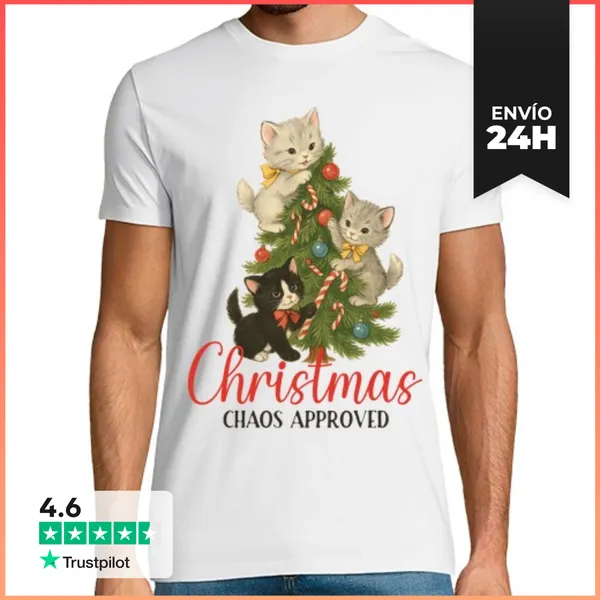 Camiseta Hombre Clásica CHRISTMAS CHAOS APPROVED XMAS CATS