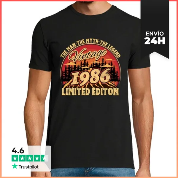 Camiseta Hombre Clásica Vintage 1986 Edición Limitada El Hombre