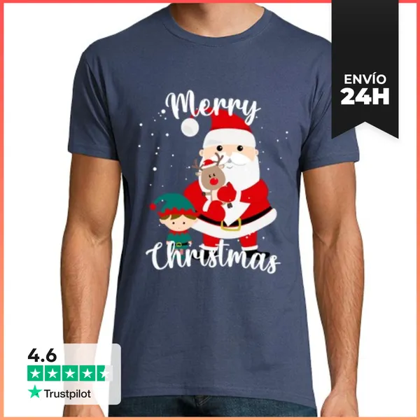 Camiseta Hombre Clásica Santa, Elfi Y Mini Rudolph LaTostadora