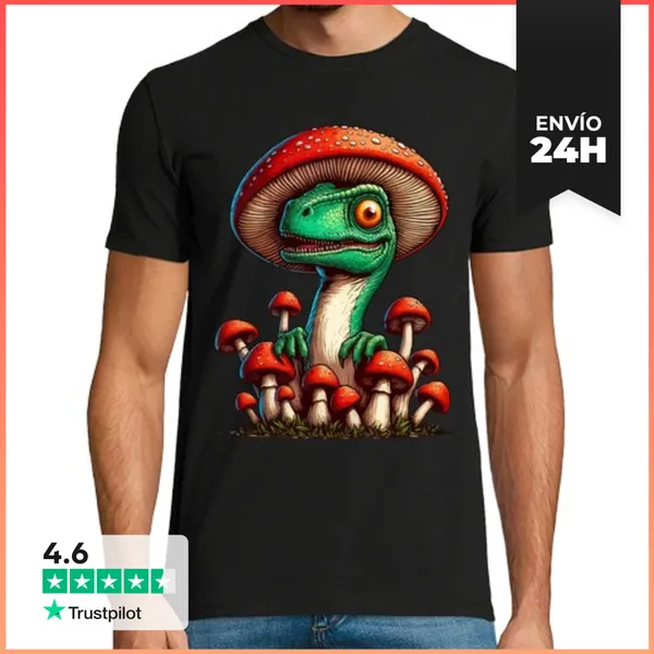 Camiseta Hombre Clásica Velociraptor Seta Dinosaurio De Jardín