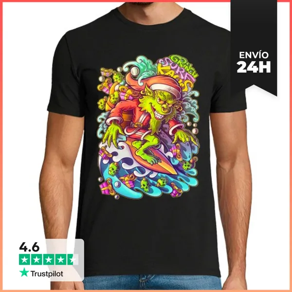Camiseta Hombre Clásica Grinch Surf Kaos LaTostadora