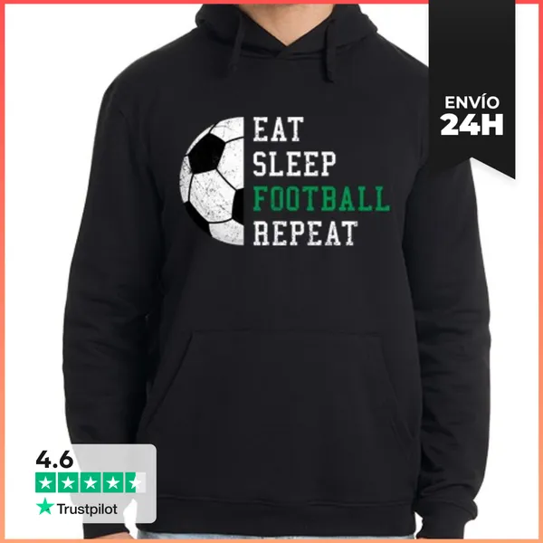 Sudadera Unisex Con Capucha Comer Dormir Repetir Fútbol - Idea De