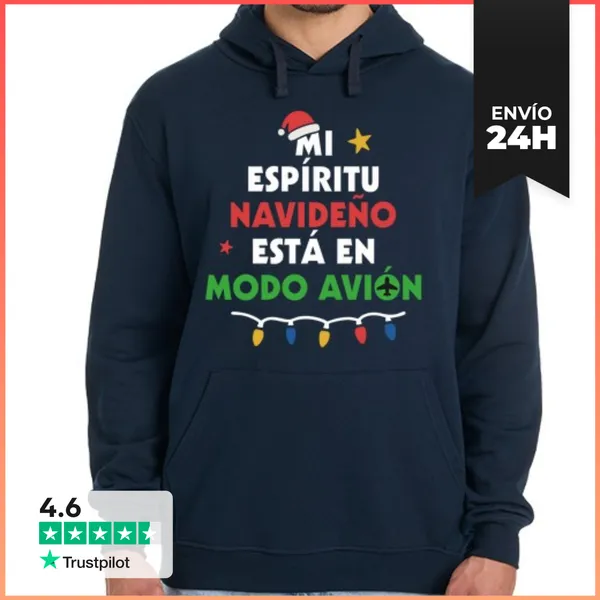 Sudadera Unisex Con Capucha ESPÍRITU NAVIDEÑO MODO AVIÓN