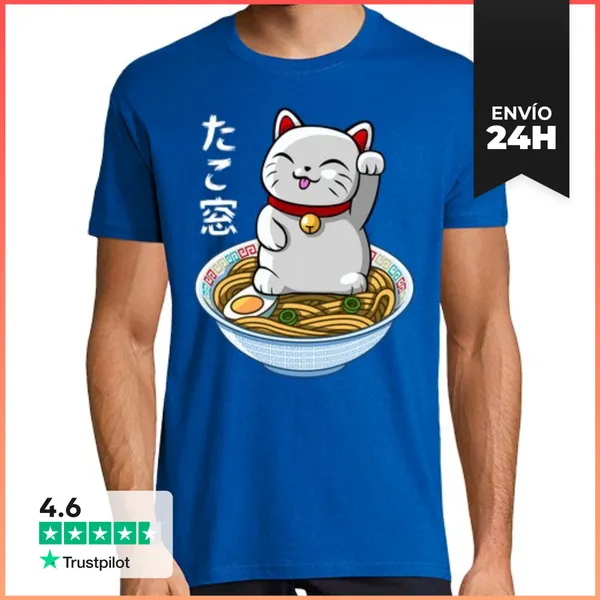 Camiseta Hombre Clásica Gato Chino Ramen LaTostadora