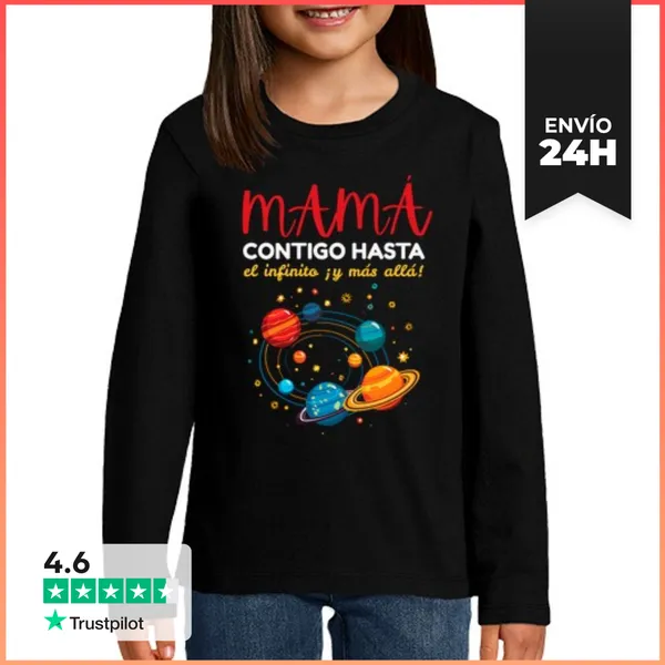Camiseta Manga Larga Para Niños Mamá Contigo Hasta El Infinito Y