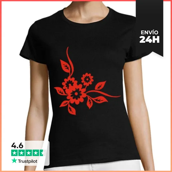 Camiseta Mujer Clásica Flores Rojas LaTostadora