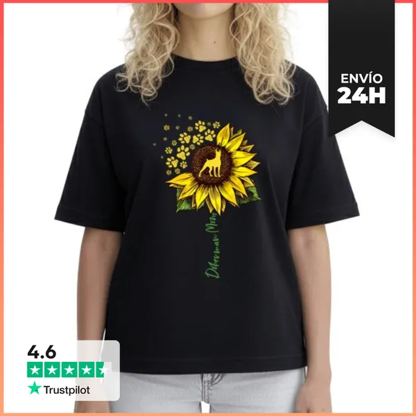 Camiseta Mujer Boxy Mamá Doberman Girasol Doberman LaTostadora
