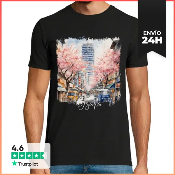 Camiseta Hombre Clásica Acuarela De Osaka, Osaka Japón