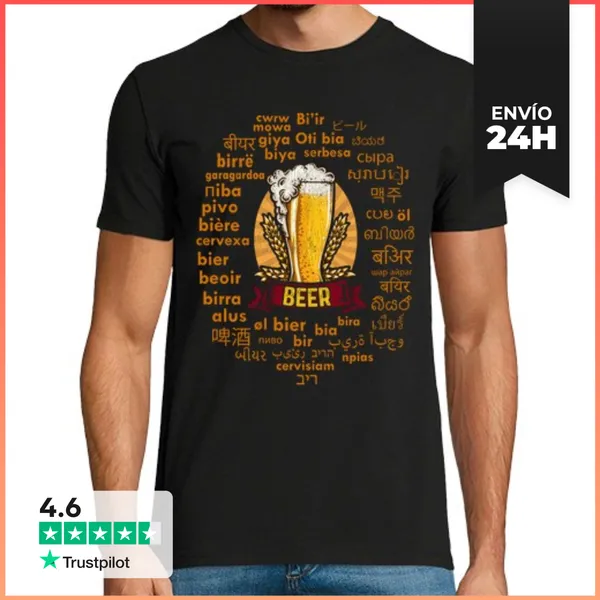 Camiseta Hombre Clásica Cerveza En Idiomas Viaje Cervezas Beer