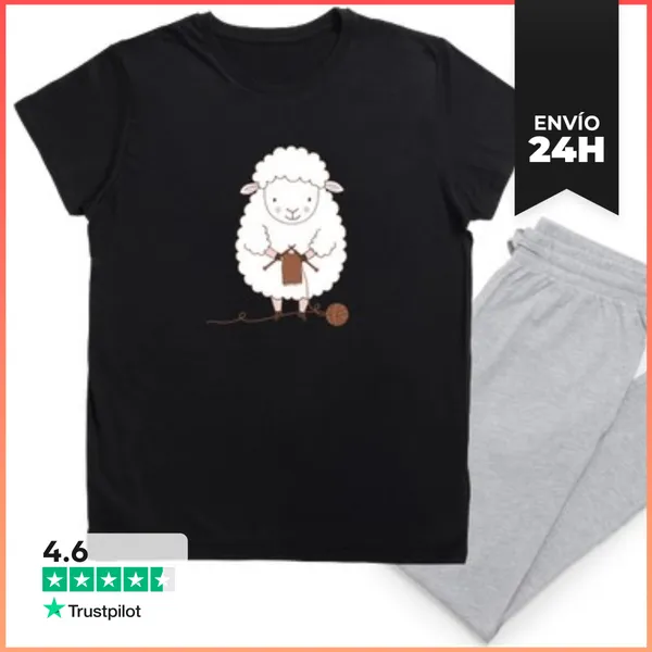 Pijama Oveja Blanca Con Agujas De Tejer Y Ovillo De Lana