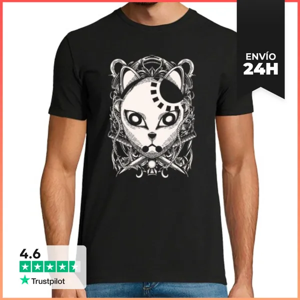 Camiseta Hombre Clásica Grabado Máscara De Asesino De Demonios