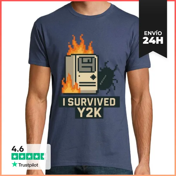 Camiseta Hombre Clásica Sobrevivió Al Error Del Año 2000, Geek