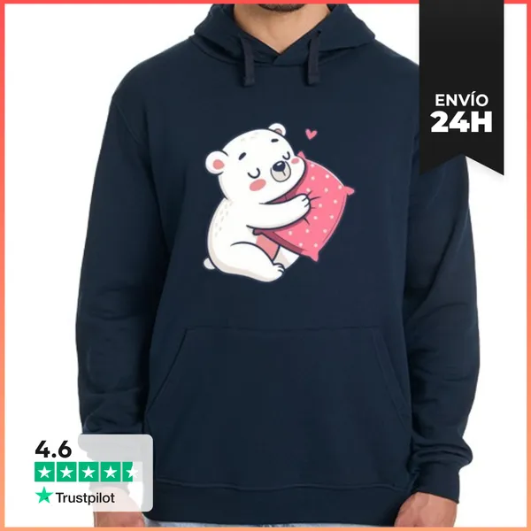 Sudadera Unisex Con Capucha Oso Abrazador Sobre Cojín Rosa
