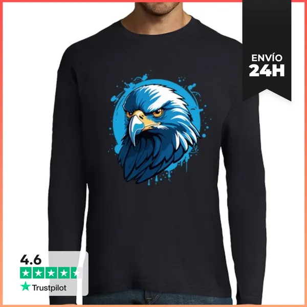 Camiseta Hombre Manga Larga Águila Azul LaTostadora
