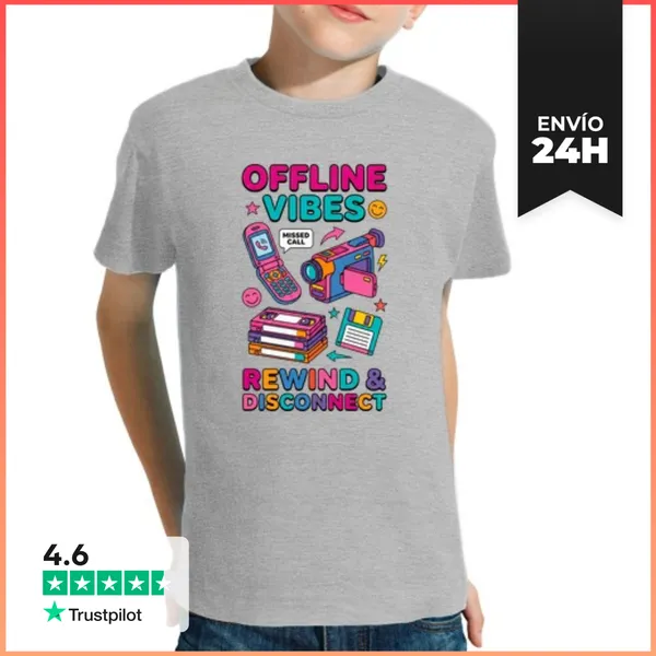 Camiseta Clásica Para Niños Vibras Fuera De Línea Rebobinar