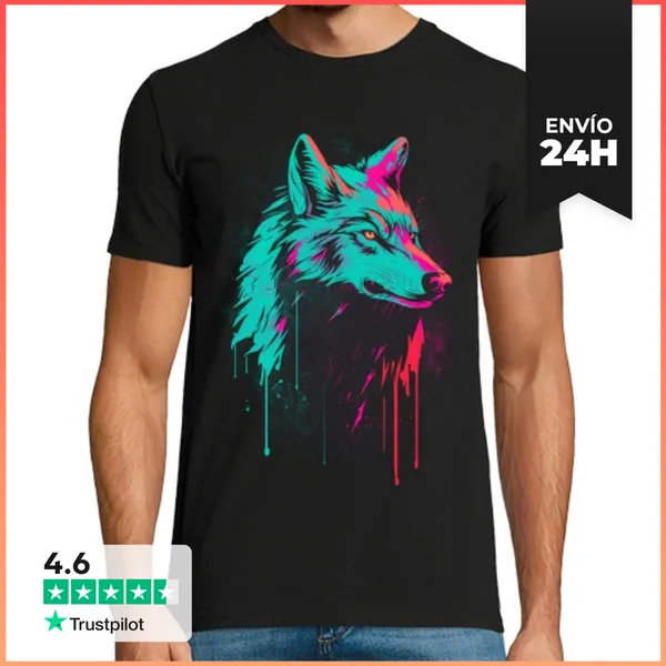 Camiseta Hombre Clásica Splatter Retro Wolf LaTostadora