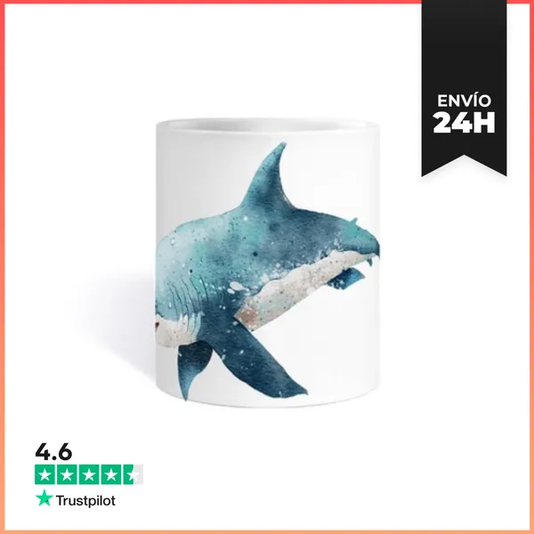 Taza Tiburón Blanco Arte Pintura Acuarela LaTostadora