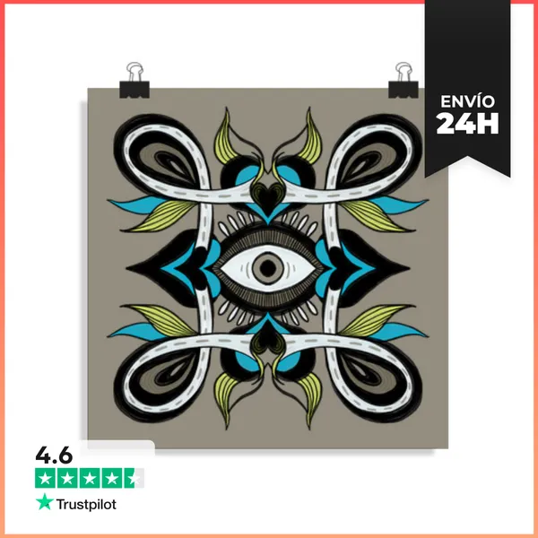 Póster Cuadrado Ojo Psicodélico Ornamental Botánico Alucinante