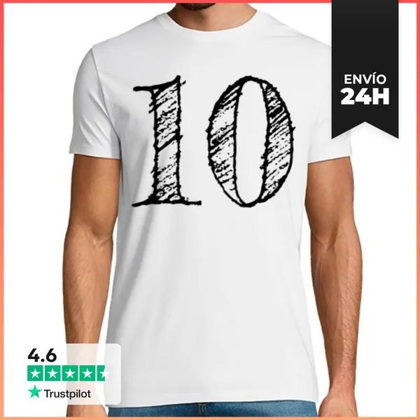 Camiseta Hombre Clásica Figura 10 Número 10 Gigante Manuscrita