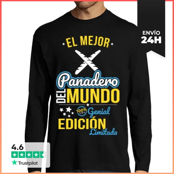 Camiseta Hombre Manga Larga El Mejor Panadero Del Mundo Regalo