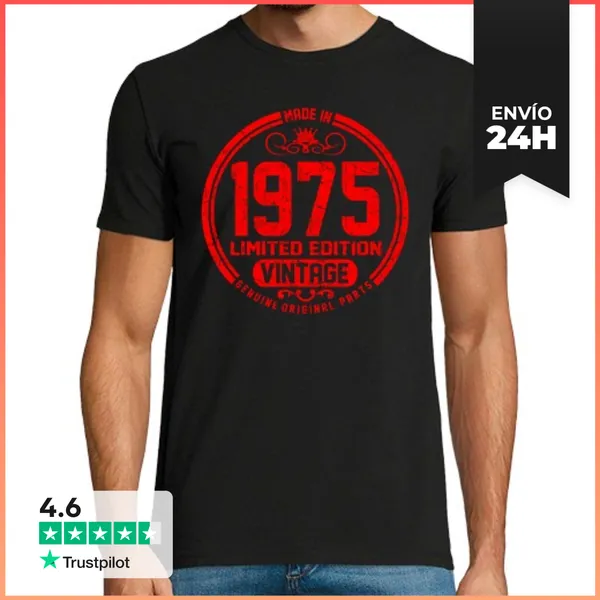 Camiseta Hombre Clásica Hecho En 1975 Edición Limitada Vintage
