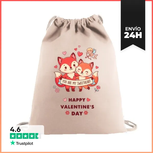 Mochila Saco Con Cuerdas Feliz Día De San Valentín Zorros Ustedes