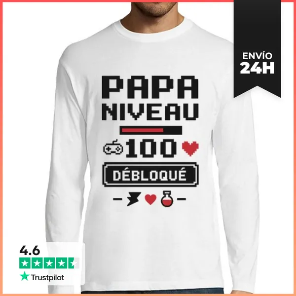 Camiseta Hombre Manga Larga Papá Geek Gamer Día Del Padre