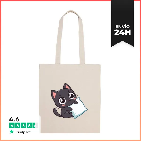 Bolsa De Tela Gatito Negro Cariñoso Y Almohada LaTostadora