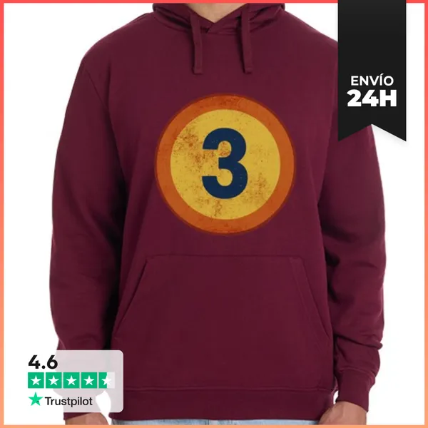 Sudadera Unisex Con Capucha Número 3 Vintage Desgastado