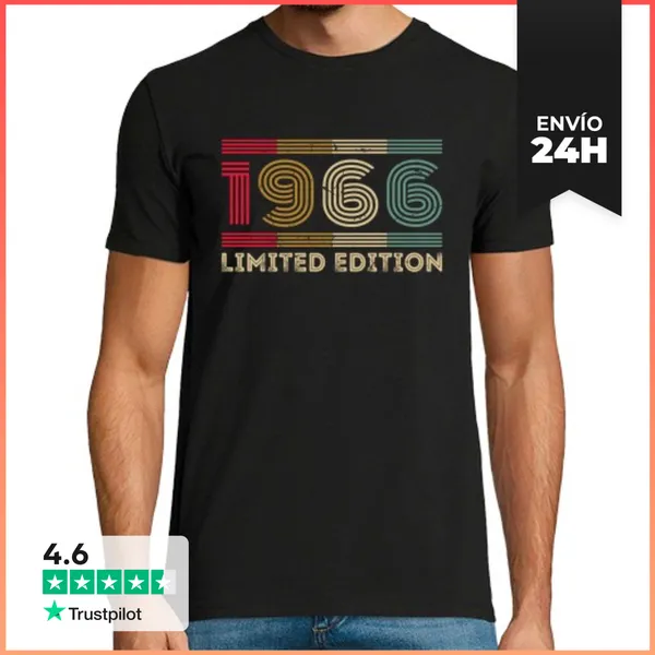 Camiseta Hombre Clásica 60 Años 1966 Vintage Regalo Cumpleaños