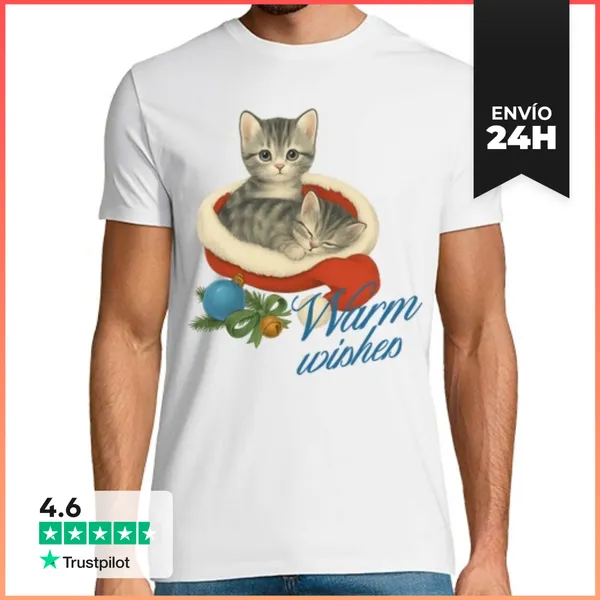 Camiseta Hombre Clásica WARM WISHES XMAS CATS LaTostadora