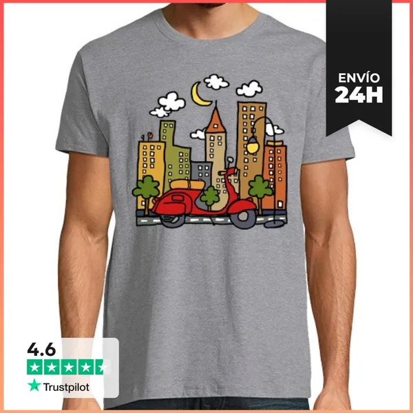 Camiseta Hombre Clásica En Scooter Por La Ciudad LaTostadora