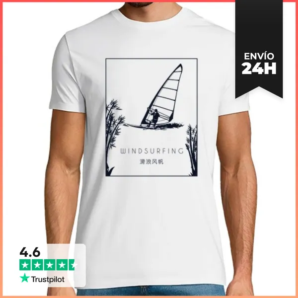 Camiseta Hombre Clásica Windsurfista Chino Hanzi Surfista