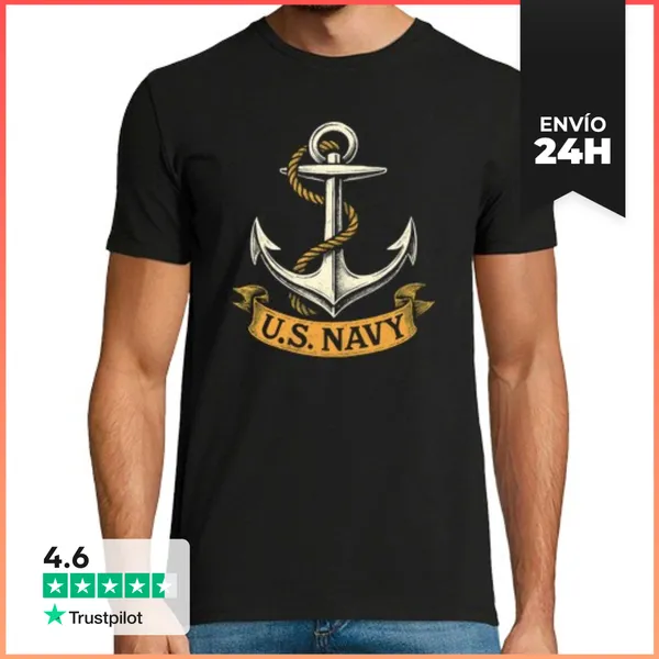 Camiseta Hombre Clásica Ancla Amarilla De La Marina De Los EE U