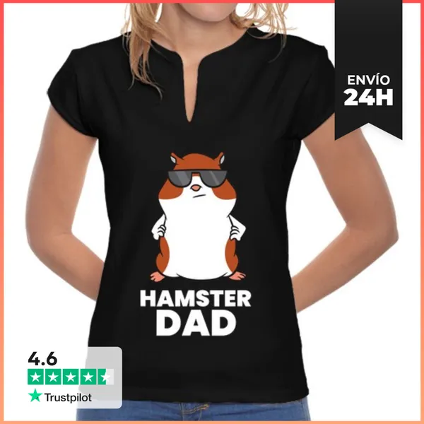 Camiseta Mujer Cuello Mao Papá Hámster Divertido Hámster Con