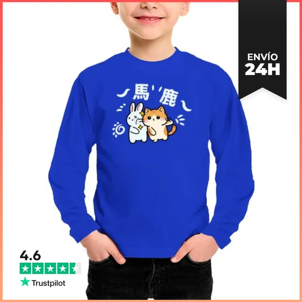 Camiseta Manga Larga Para Niños Gato Kawaii Baka Divertido Estilo